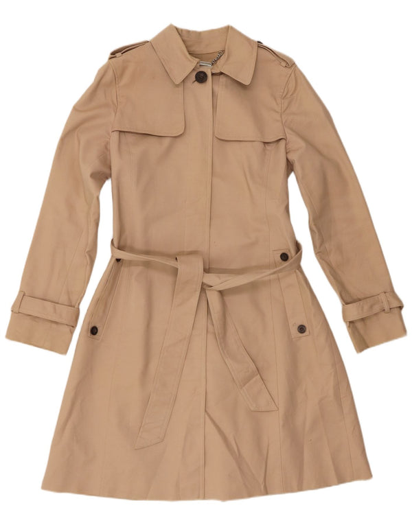 Hobbs Trench Coat feminino UK 10 pequeno algodão bege