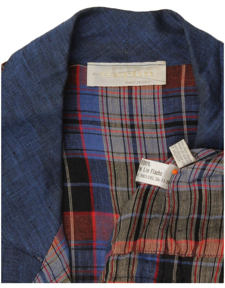 Camisa masculina Gerlin de manga curta média azul marinho xadrez linho