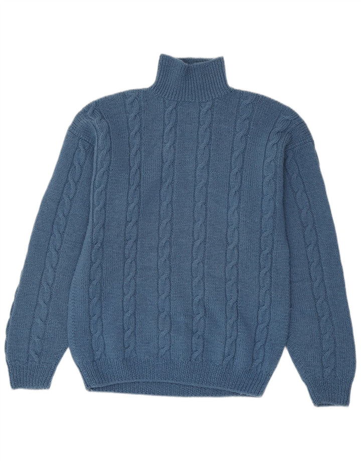 Suéter vintage masculino com gola tartaruga azul médio