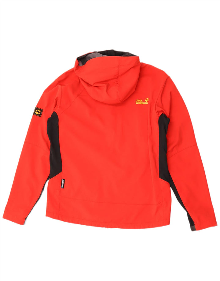 Jaqueta de chuva masculina com capuz Jack Wolfskin Reino Unido 36/38 bloco colorido vermelho médio