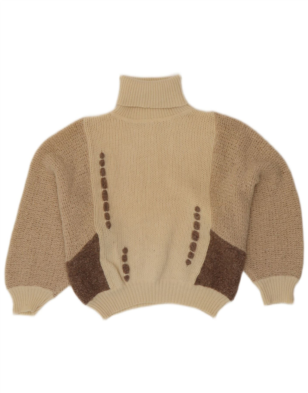 Suéter feminino VINTAGE com gola redonda IT 42 bloco colorido bege médio