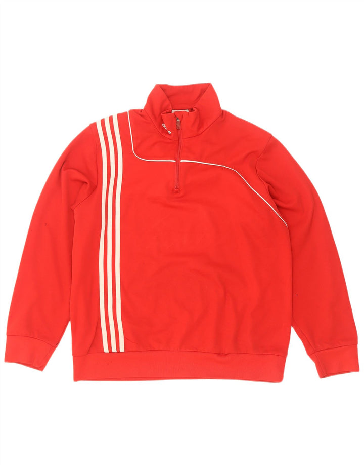 Adidas Mens Zip Neck Moletom Jumper UK 40/42 Médio Vermelho Poliéster