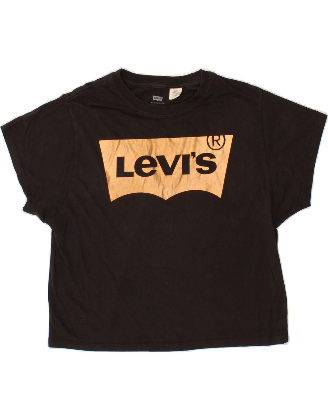 LEVI'S Womens Crop Graphic T-Shirt Top UK 6 XS Black Vintage Levi's and Second-Hand Levi's from Messina Hembry 
