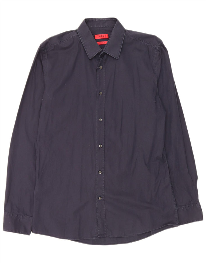 Camisa masculina Hugo Boss extra slim fit tamanho 40 algodão azul marinho médio