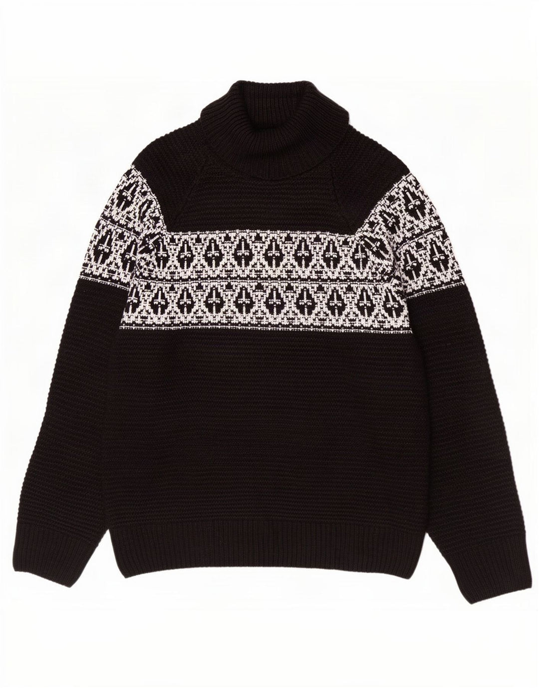 Suéter masculino Marks & Spencer com gola redonda grande preto Fair Isle acrílico