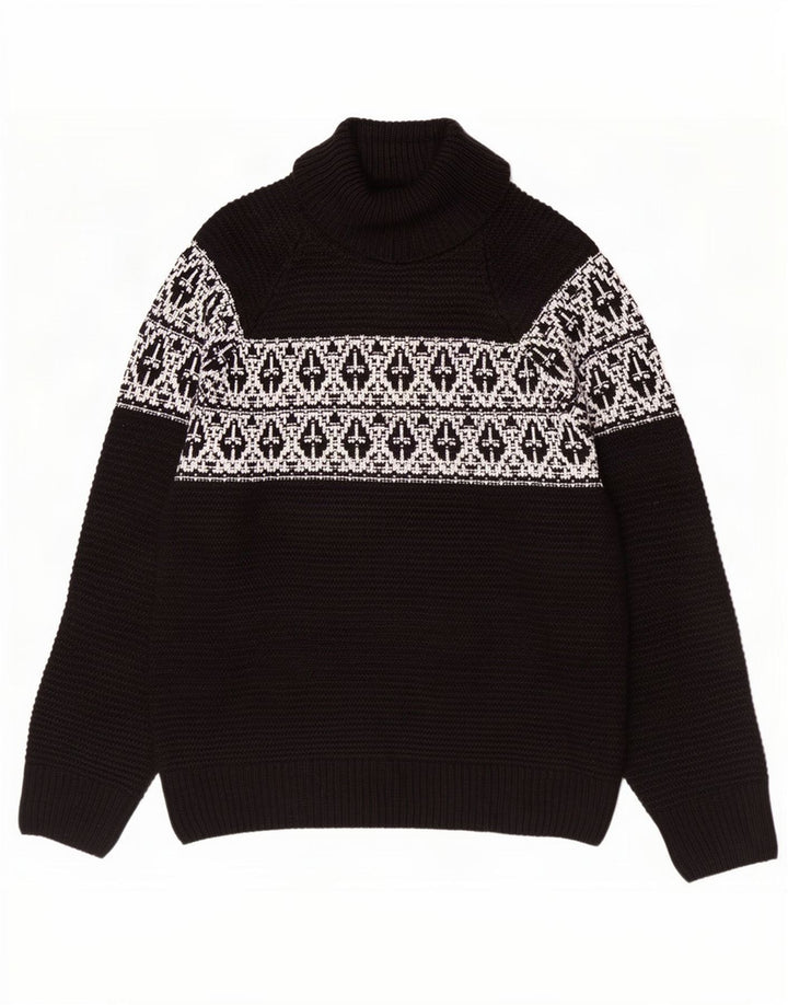 Suéter masculino Marks & Spencer com gola redonda grande preto Fair Isle acrílico