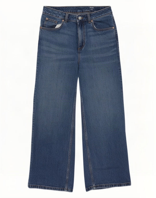 Jeans Marks & Spencer feminino de perna larga Reino Unido 12 médio W30 L28 algodão azul