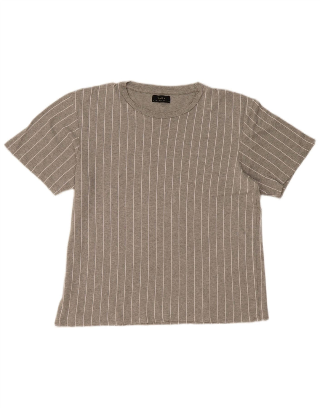 Camiseta masculina ZARA grande listrada cinza