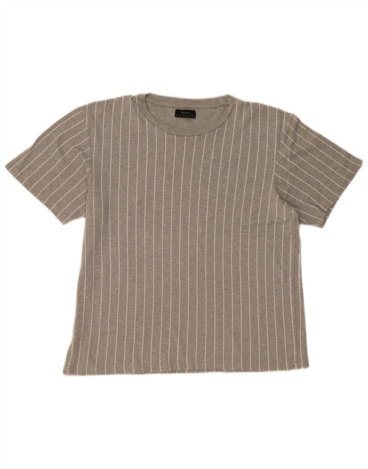 Camiseta masculina ZARA grande listrada cinza