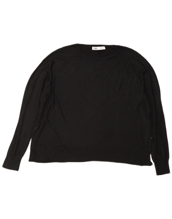 Suéter feminino Zara com ajuste regular e gola canoa Reino Unido 16 grande preto
