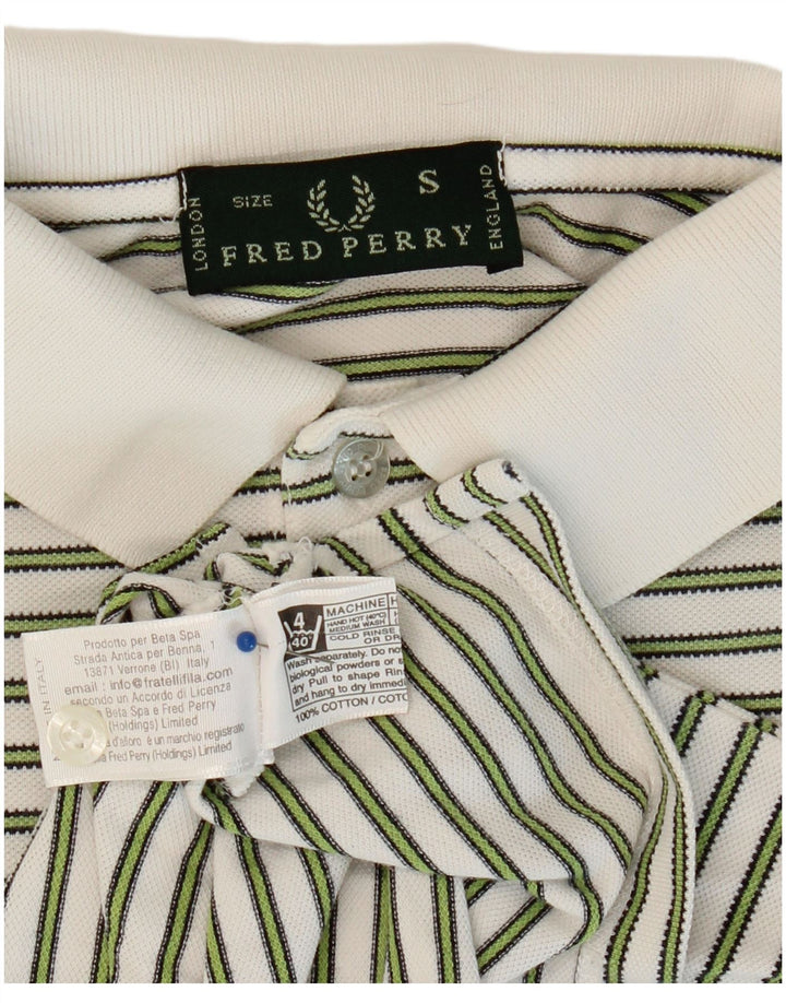 Camisa pólo masculina FRED PERRY pequena listrada branca de algodão