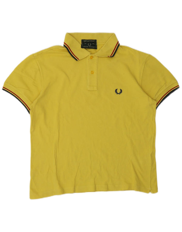 Camisa polo masculina Fred Perry de algodão listrado amarelo médio