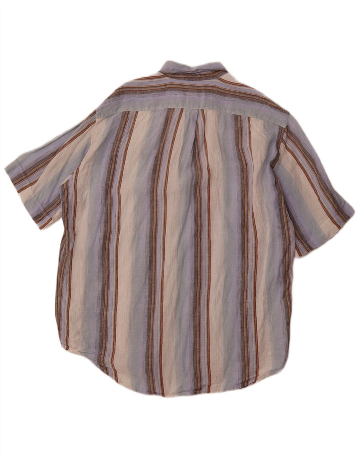 MARLBORO CLASSICS Camisa masculina de manga curta grande linho listrado azul