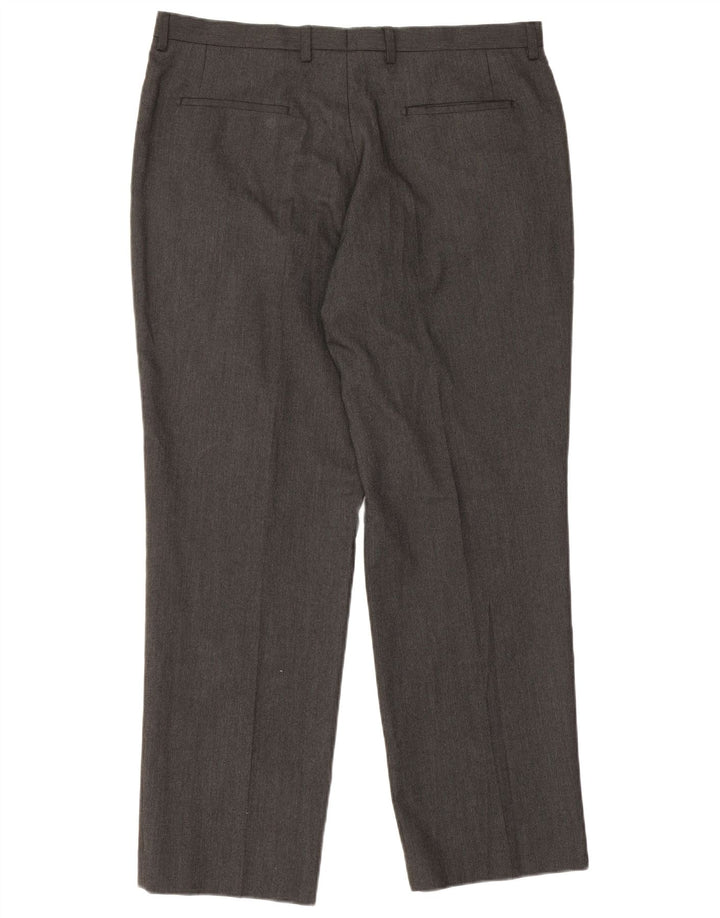 Calça masculina de terno reto Marks & Spencer W38 L31 risca de giz cinza
