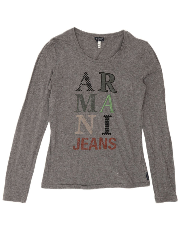 Top gráfico feminino Armani Jeans manga comprida Reino Unido 12 algodão cinza médio