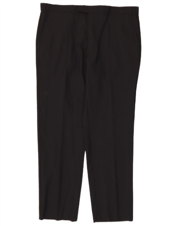 Calça masculina de terno reto Marks & Spencer W40 L33 lã preta