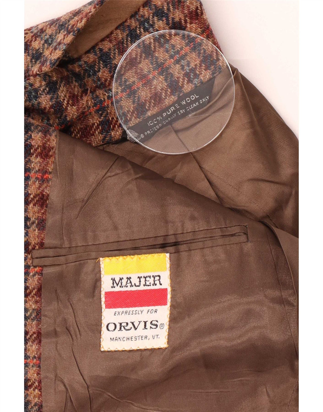 Jaqueta Blazer Masculina Orvis com 3 Botões Reino Unido 38 Houndstooth Marrom Médio