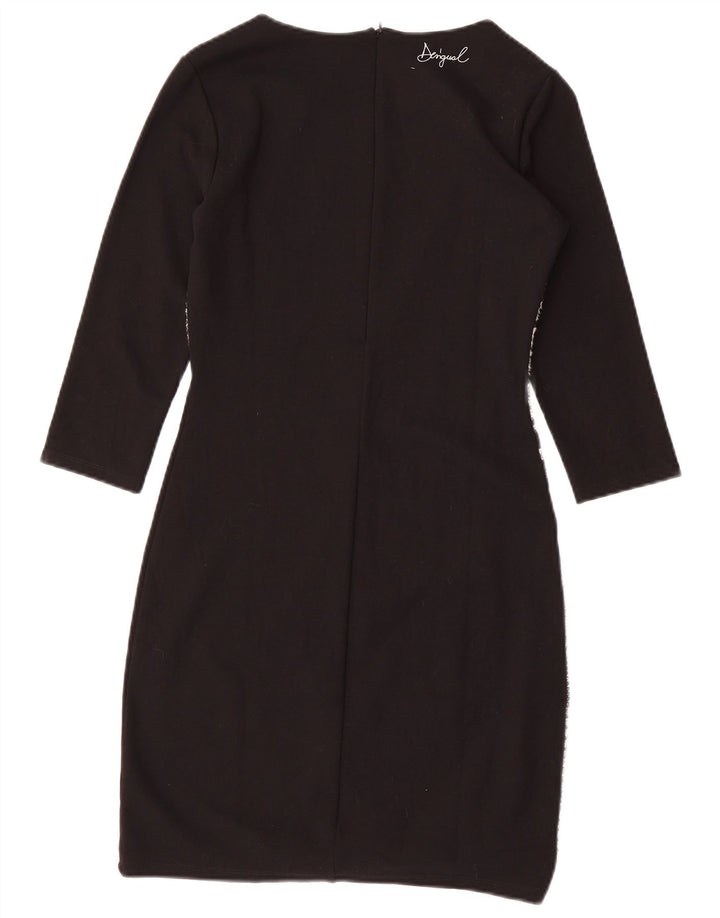 Vestido feminino Desigual manga 3/4 com bainha UK 10 pequeno patchwork preto