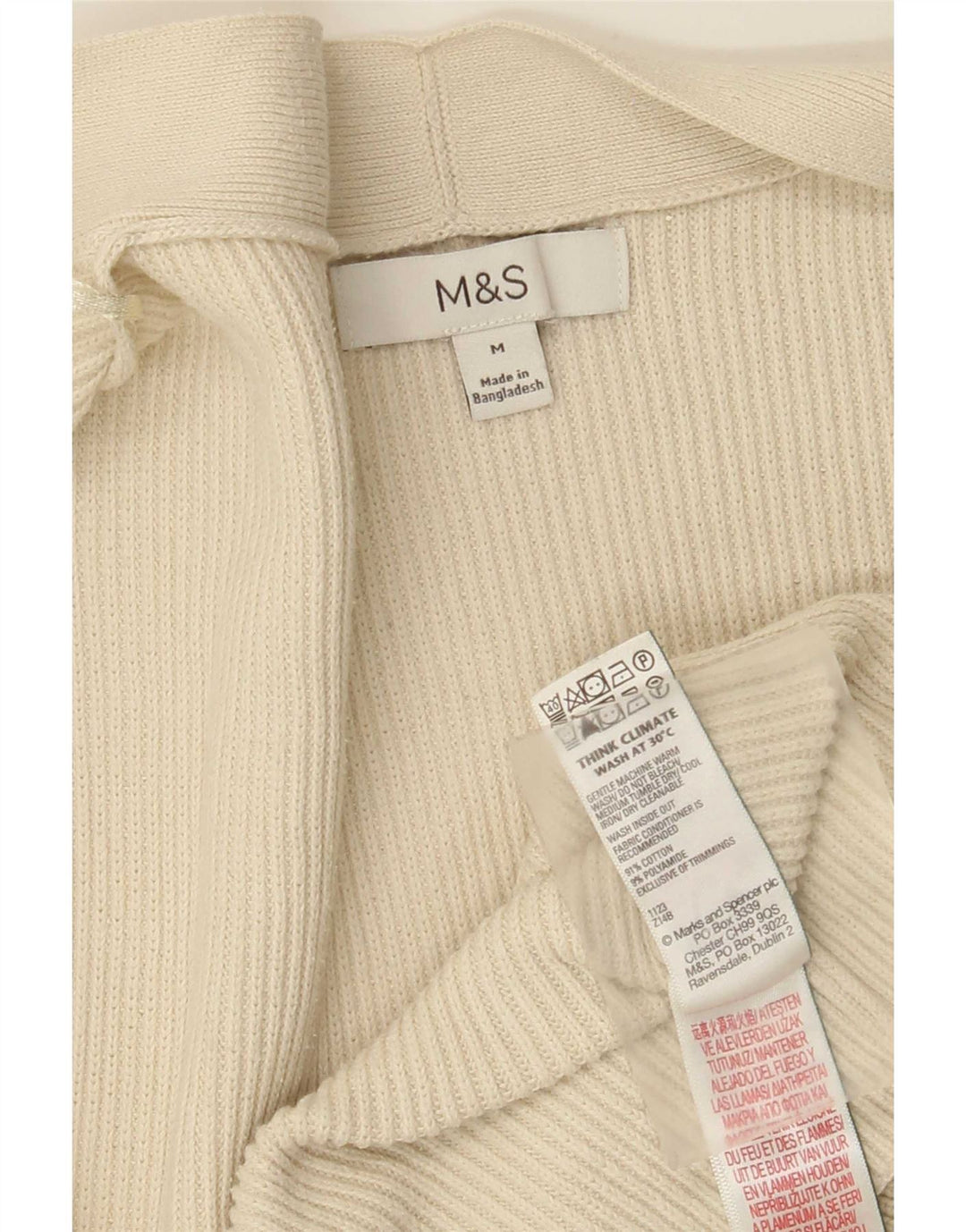 Suéter cardigã aberto feminino Marks & Spencer Reino Unido 14 algodão branco médio