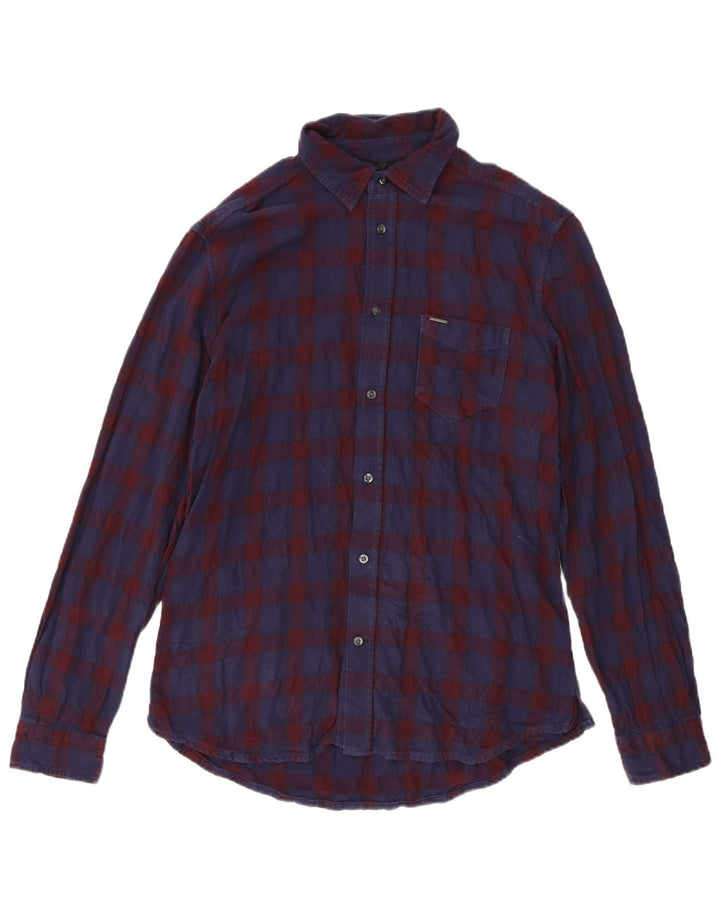 Camisa masculina de flanela Diesel XL azul marinho xadrez algodão