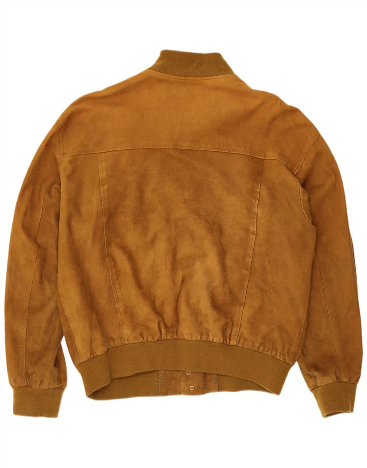 Jaqueta bomber masculina Zarro em camurça UK 44 2XL couro bege