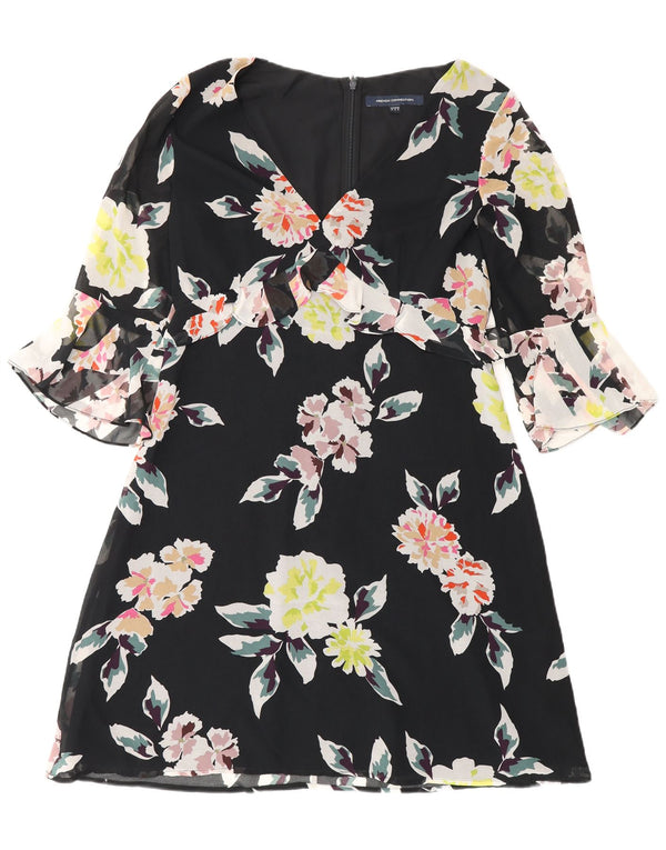 Vestido Império Feminino Manga 3/4 French Connection Reino Unido 12 Médio Preto Floral