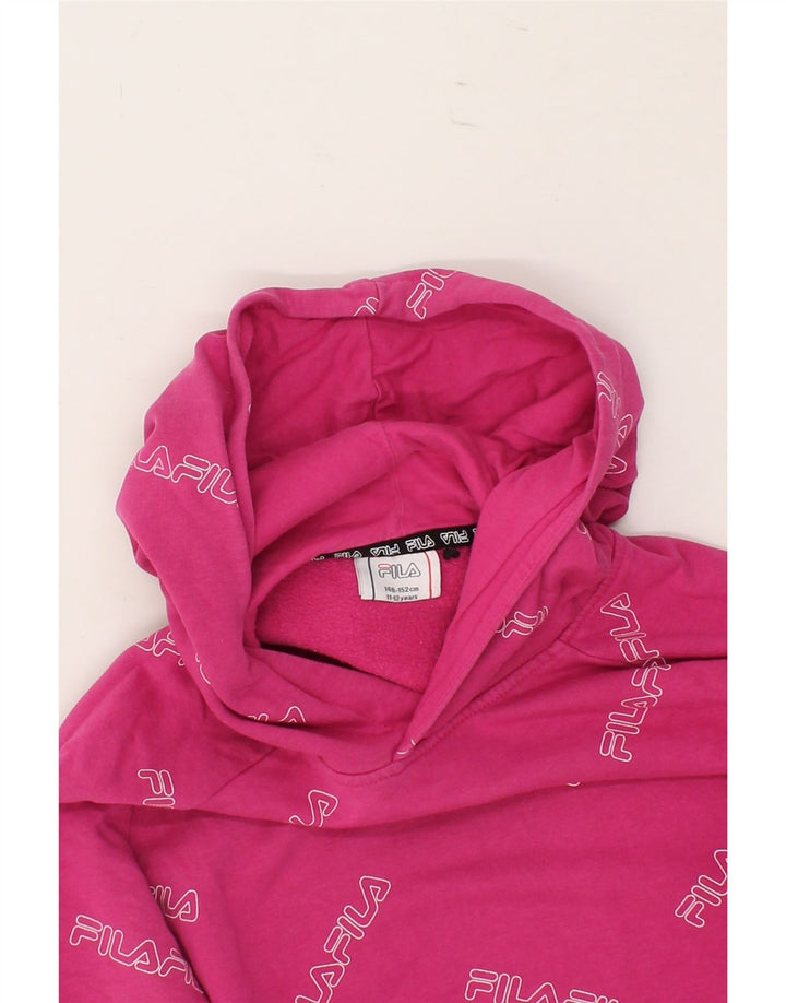 FILA Girls Graphic Crop Hoodie Jumper 11-12 Years Pink Cotton Vintage Fila and Second-Hand Fila from Messina Hembry 