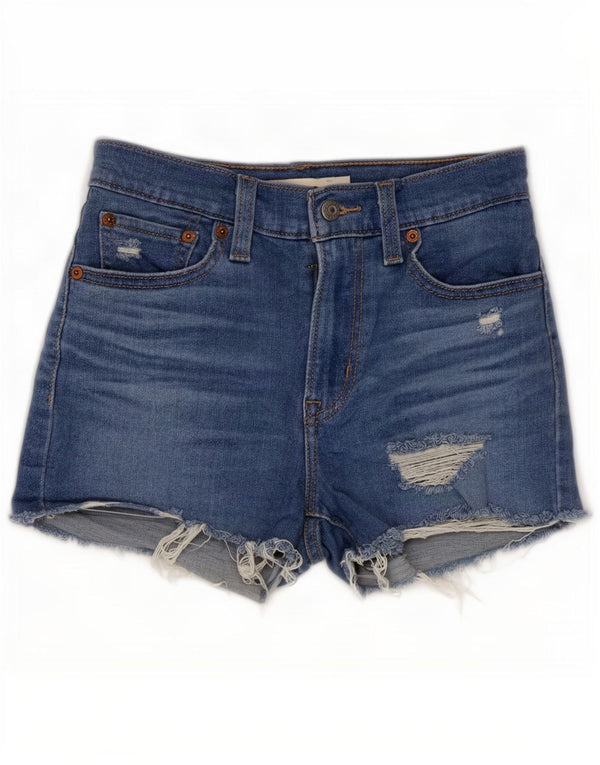 Shorts jeans feminino Levi's de cintura alta desgastado W24 XS azul algodão