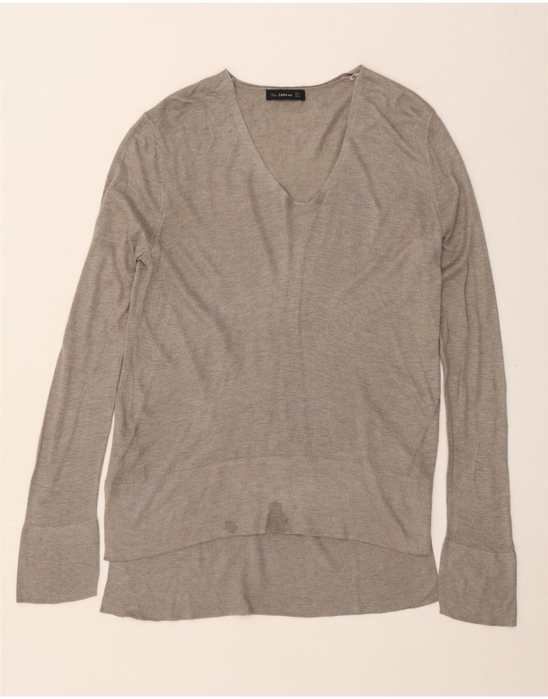 Suéter feminino ZARA com decote em V Reino Unido 10 pequeno cinza