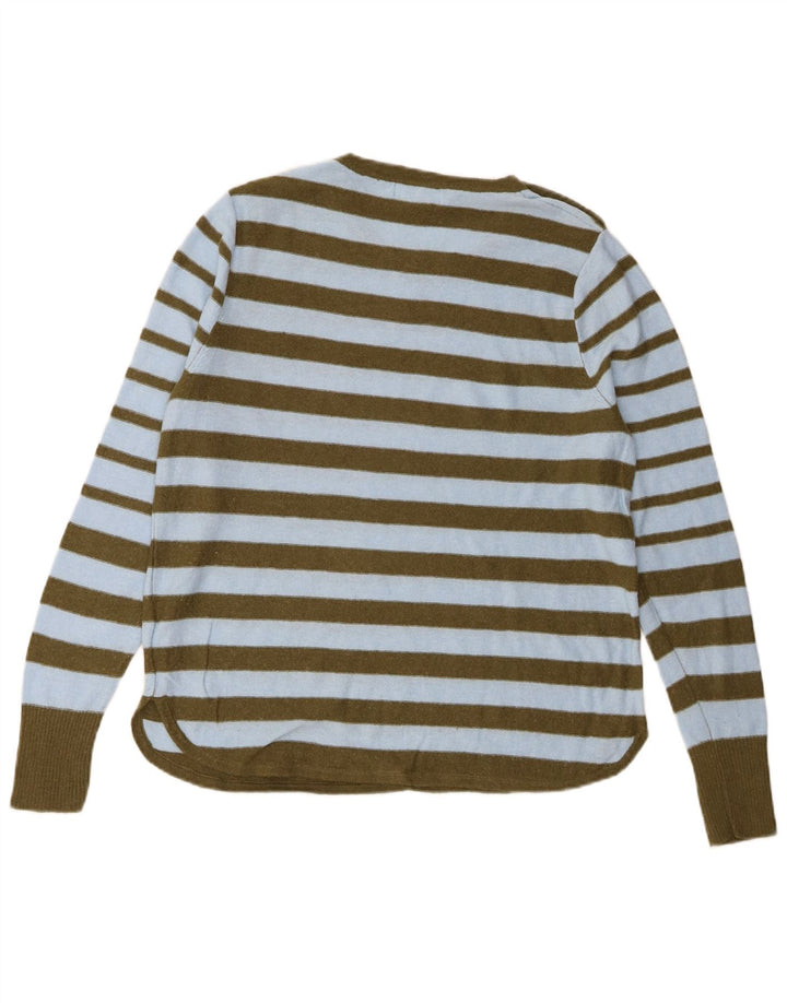 Suéter feminino com gola redonda White Stuff Reino Unido 14 grande listrado azul de nylon