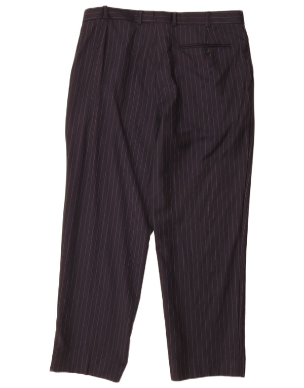 Calça casual masculina Marks & Spencer com pegged W36 L29 risca de giz azul marinho
