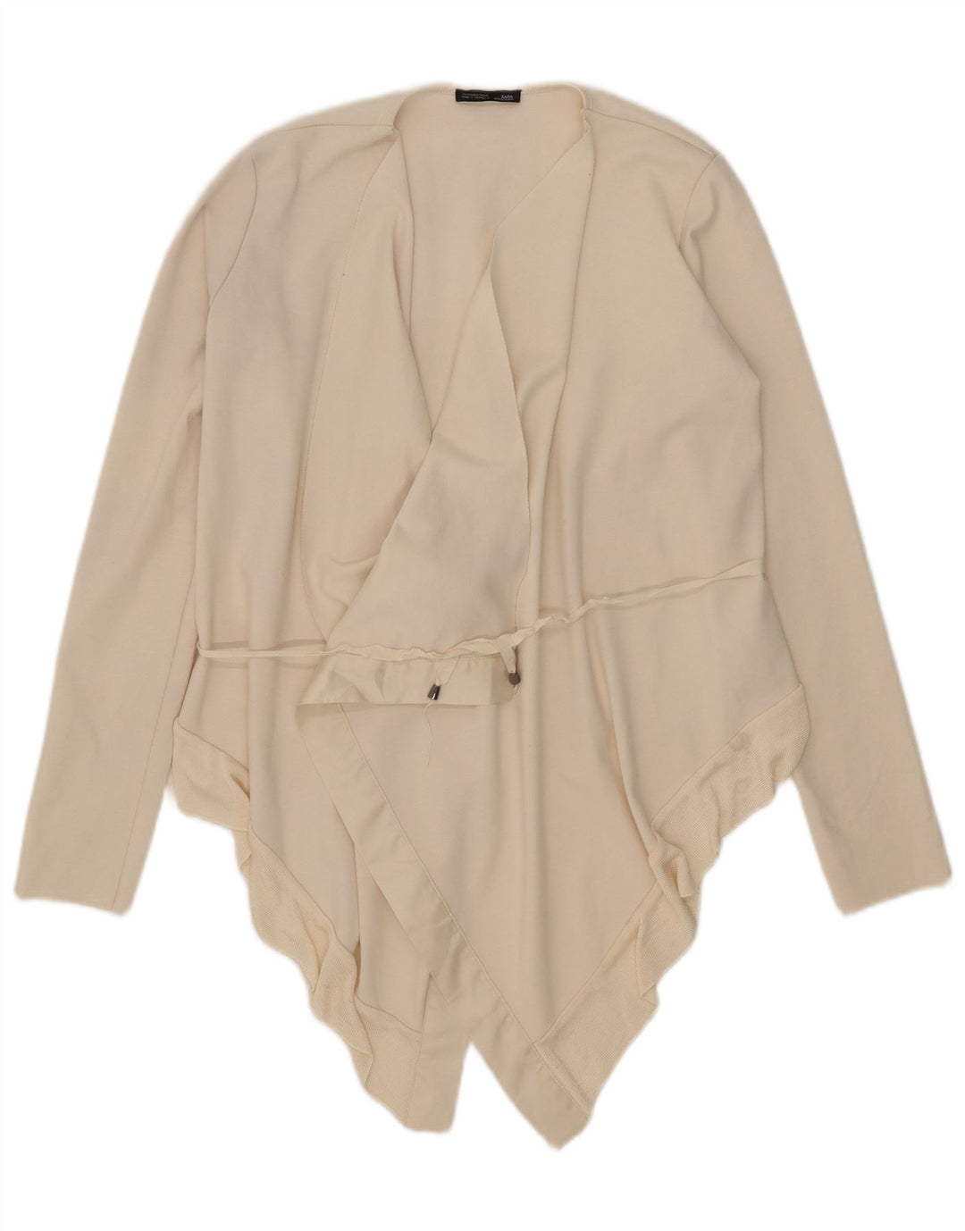 Zara Cardigan assimétrico feminino Top UK 10 pequeno poliéster branco