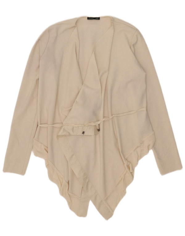 Zara Cardigan assimétrico feminino Top UK 10 pequeno poliéster branco