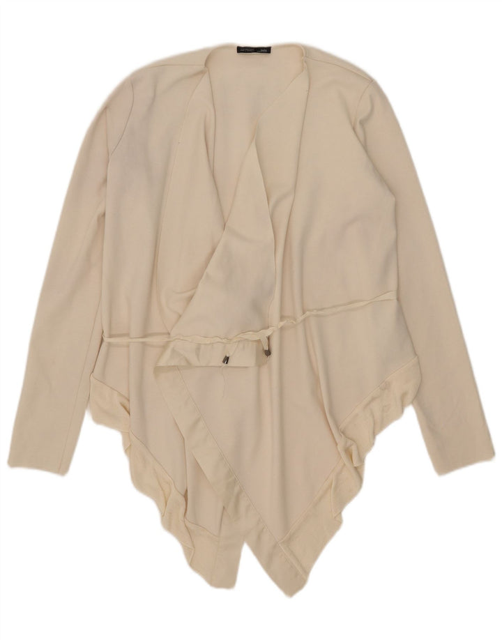 Zara Cardigan assimétrico feminino Top UK 10 pequeno poliéster branco