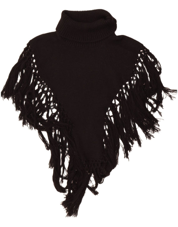 Poncho feminino vintage com gola redonda, tamanho único, preto