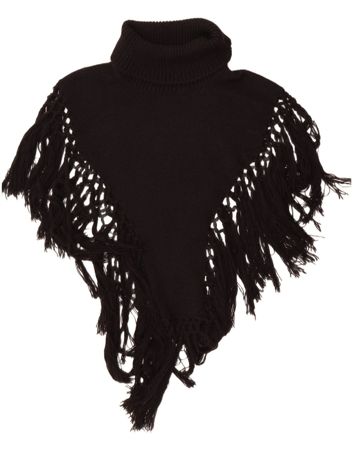 Poncho feminino vintage com gola redonda, tamanho único, preto