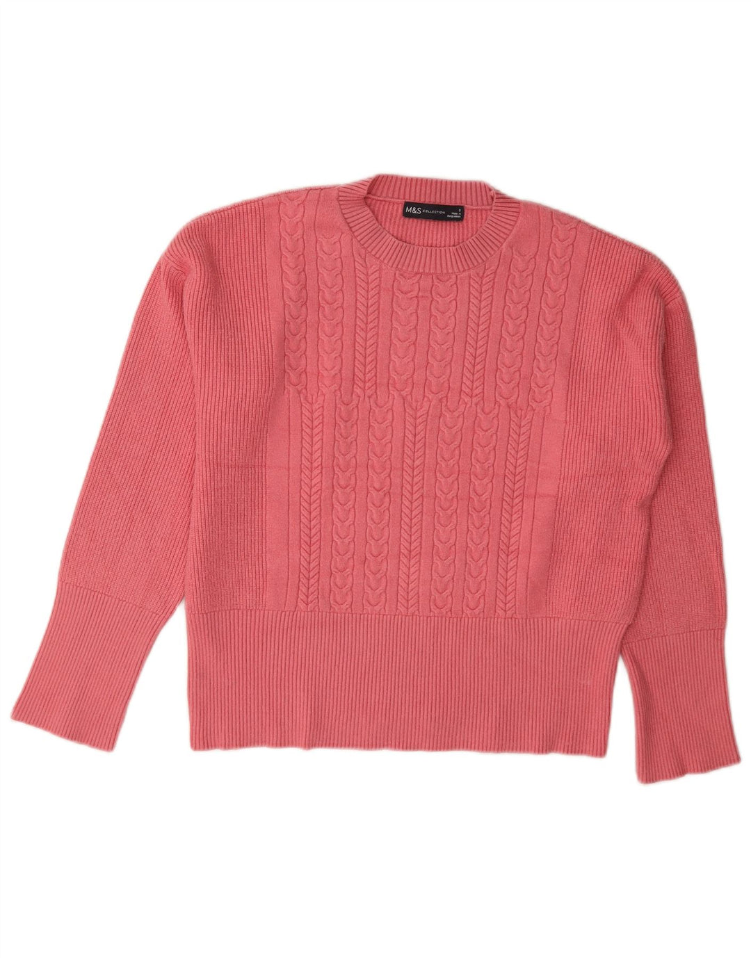 Suéter feminino Marks & Spencer com gola redonda e viscose rosa pequena Reino Unido 10