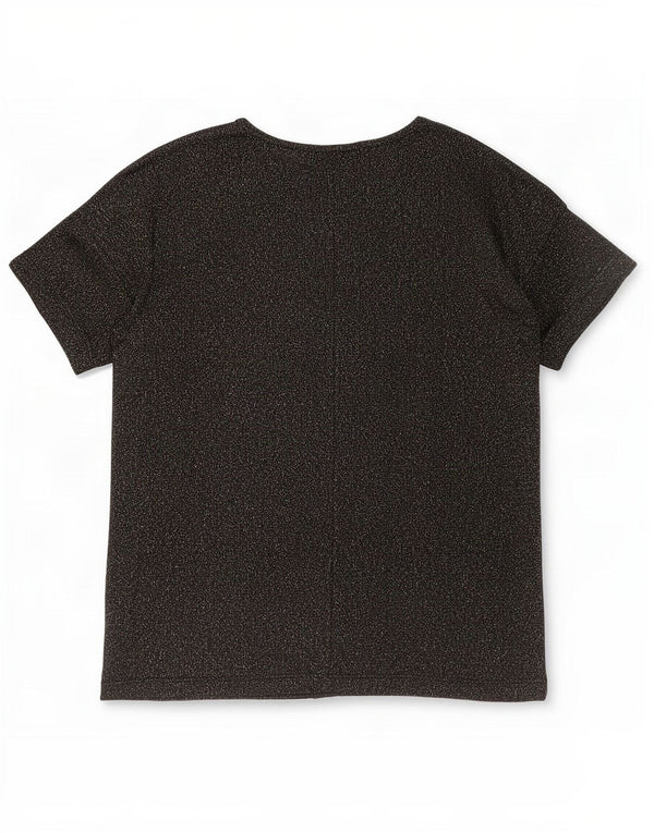 Camiseta feminina grande Topshop UK 8 pequena preta manchada de poliéster