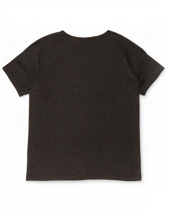 Camiseta feminina grande Topshop UK 8 pequena preta manchada de poliéster