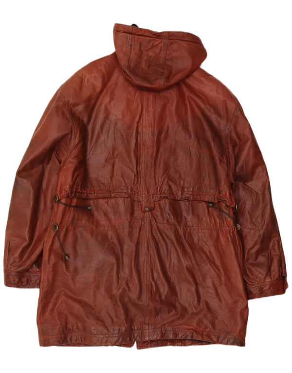 Casaco masculino de couro com capuz Giamax UK 40 grande marrom