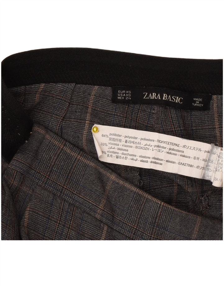 Calça feminina Zara Slim Suit XS W24 L27 cinza xadrez poliéster
