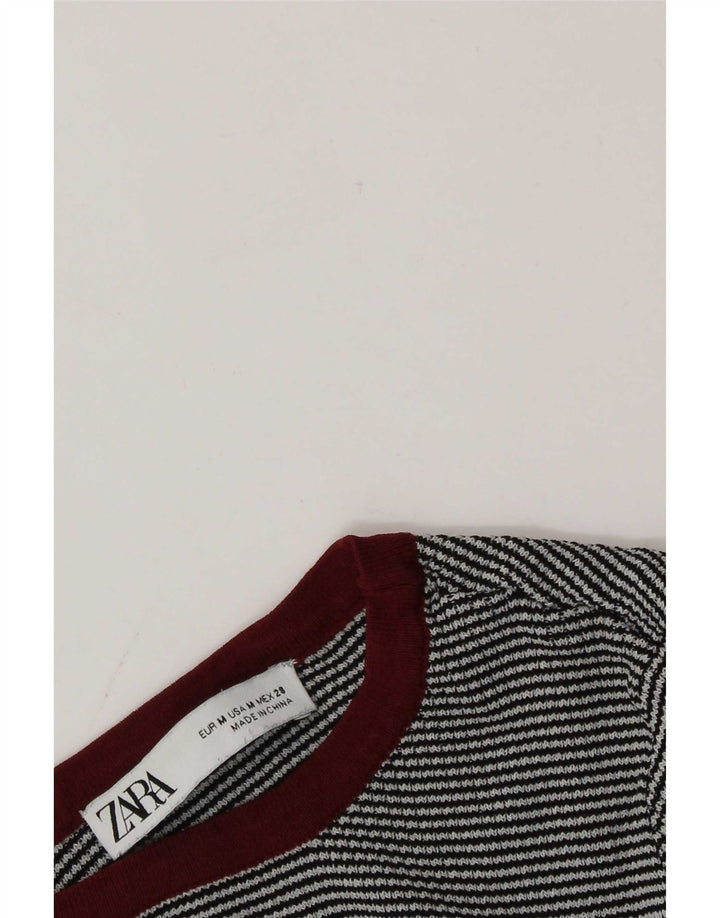 Zara Womens Crop Top Manga Longa Reino Unido 12 Médio Cinza Risca de Giz
