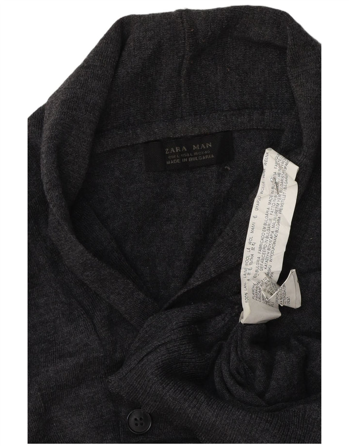 Zara Suéter masculino com gola xale grande lã cinza