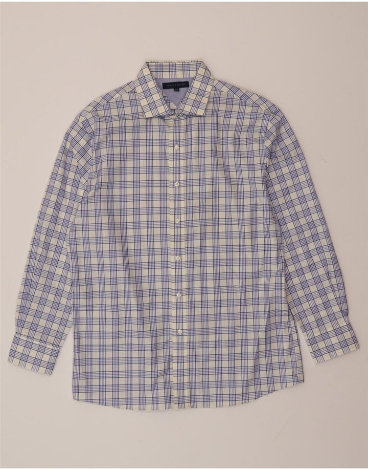 Camisa masculina TOMMY HILFIGER tamanho 16 1/2 grande algodão xadrez azul