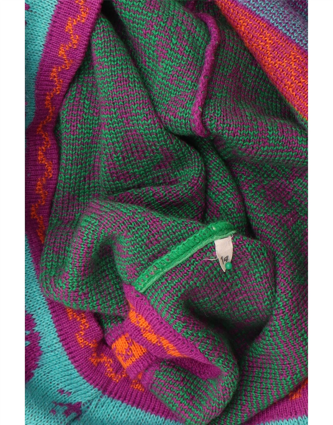 Suéter cardigã feminino VINTAGE Reino Unido 14 lã floral verde médio