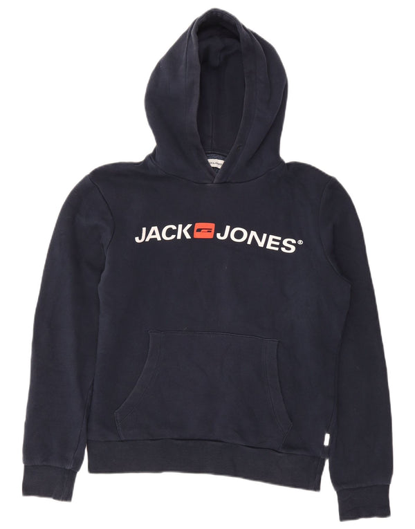 Jack & Jones Mens Graphic Hoodie Jumper XS Navy Blue Cotton