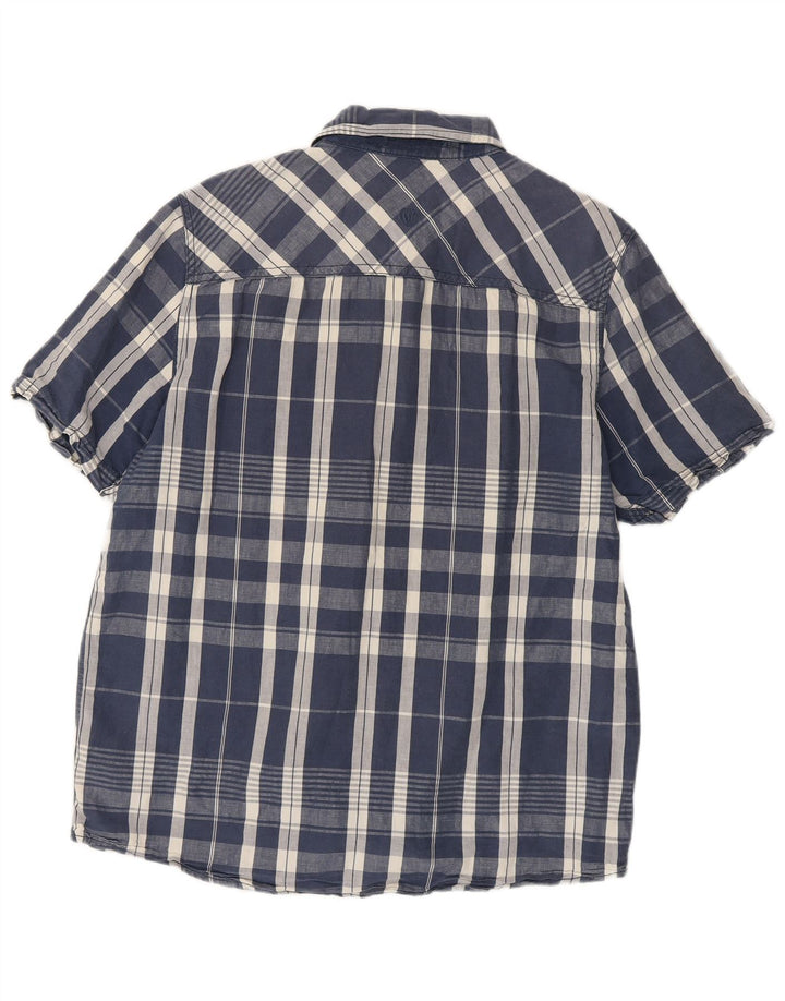 Camisa masculina de manga curta Fat Face grande algodão xadrez azul marinho