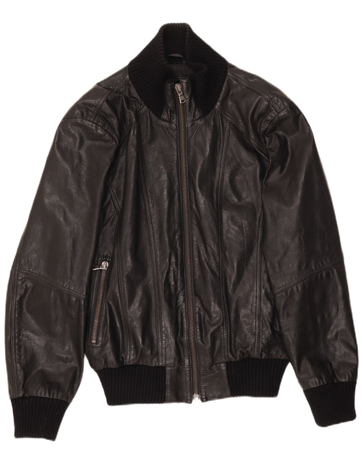 Jaqueta de couro masculina selecionada UK 38 couro preto médio