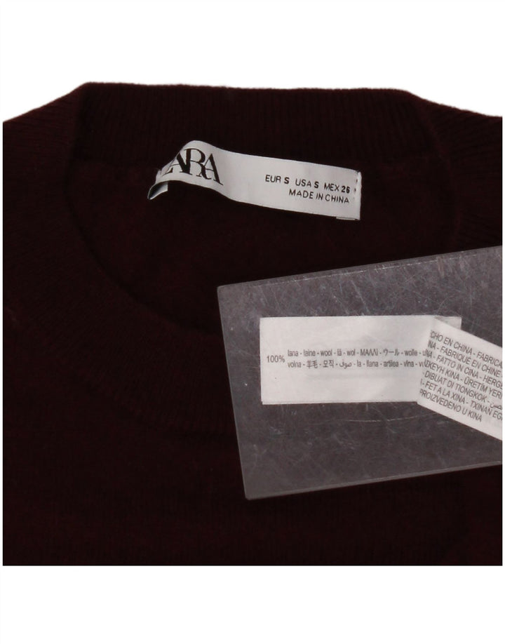 Suéter masculino ZARA com gola redonda, pequeno de lã cor de vinho