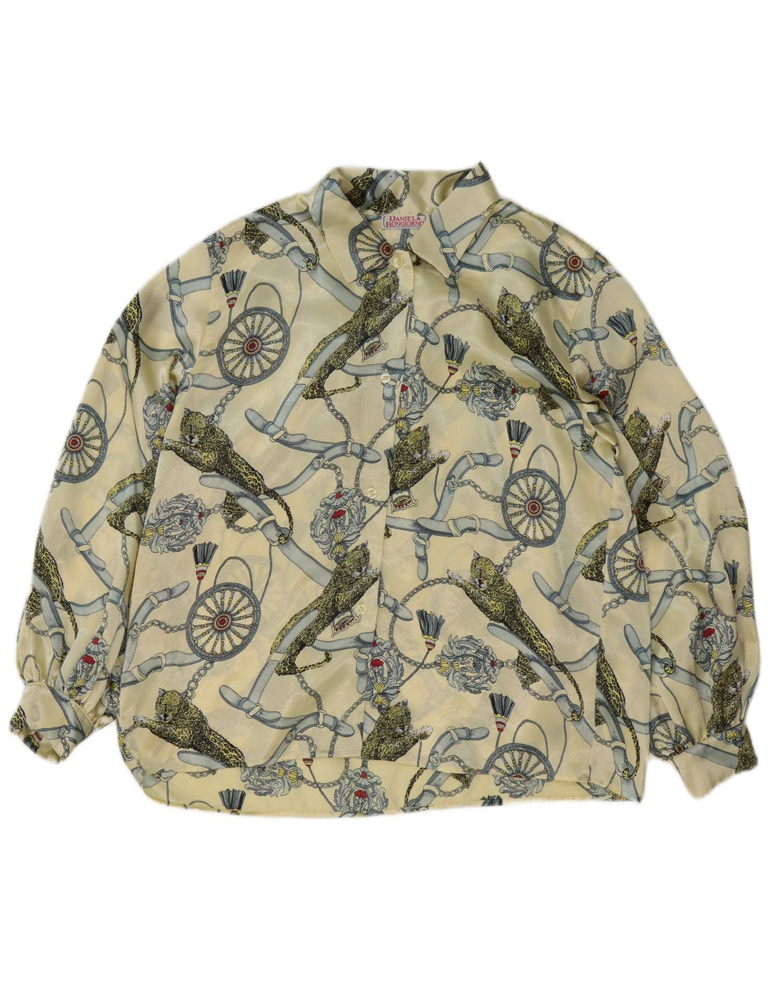 Blusa de camisa gráfica feminina vintage IT 48 XL amarelo poliéster